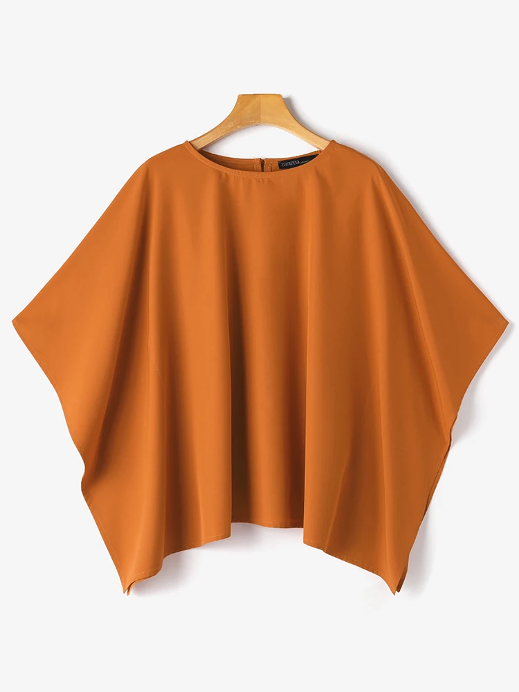 ZANZEA été femmes chemise 3/4 manches mode Blouse 2025 décontracté col rond élégant bureau Blusas tunique ample couleur unie hauts