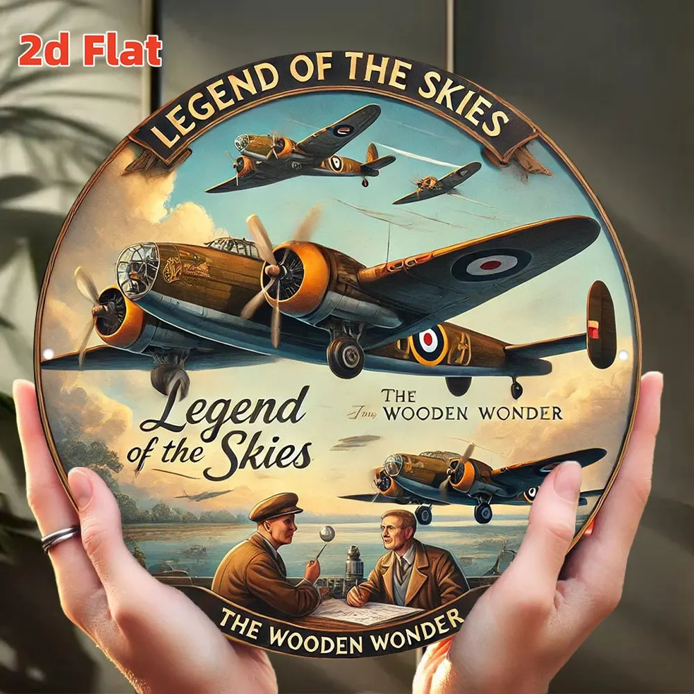 High Definition Metal Tin Sign Legend of the Skies WWII Bomber Round Wall Art Decor for Aviation Enthusiast Military and Vintage
