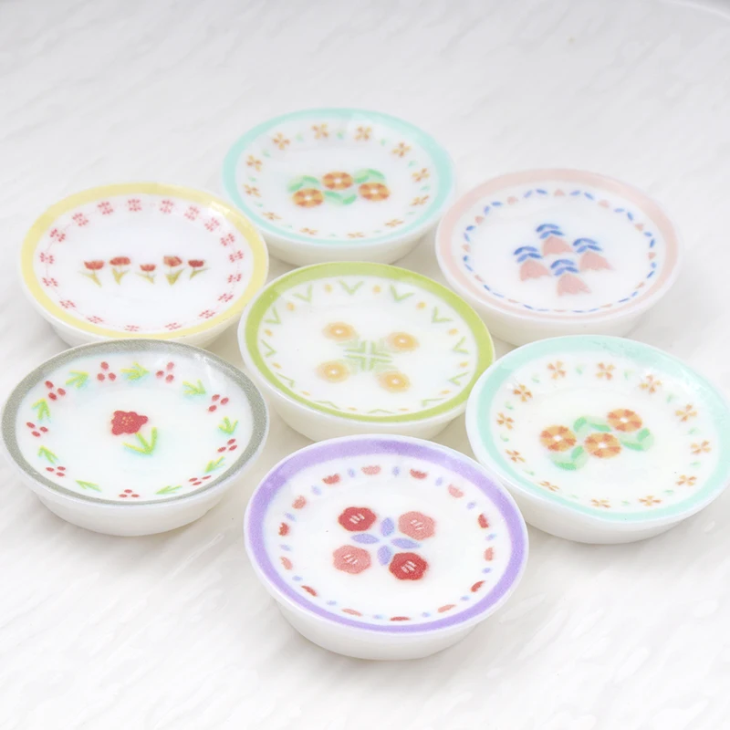 10/100pcs 3D Dollhouse Decor Miniature Scene Decoration Flower Blue White Porcelain Dinner Plate Dollhouse Decor Accessories