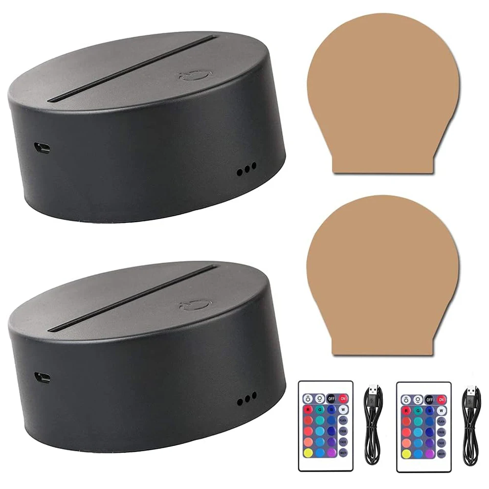 2 Pack 3D Led Night Light Lamp Base Includes Remote Control, Blank Acrylic and Charger Cable Adjustable 16 Colors Lights Base
