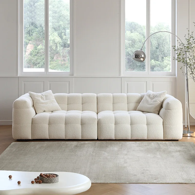 

#Vintage Sofa Set Cream Style with Cotton Candy Fabric Minimalist French & Nordic Lamb Cashmere Sectional Design