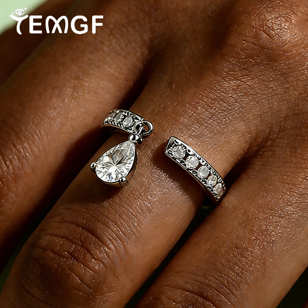 

TEMGF Full Moissanite Rings for Women 925 Sterling Silver 0.5CT Pear Shape Lab Diamond Pendant SwingTail Ring Party Fine Jewelry