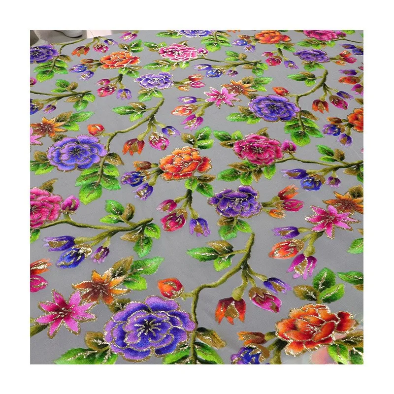 Silk jacquard velvet bright woven georgette fabric dress cheongsam