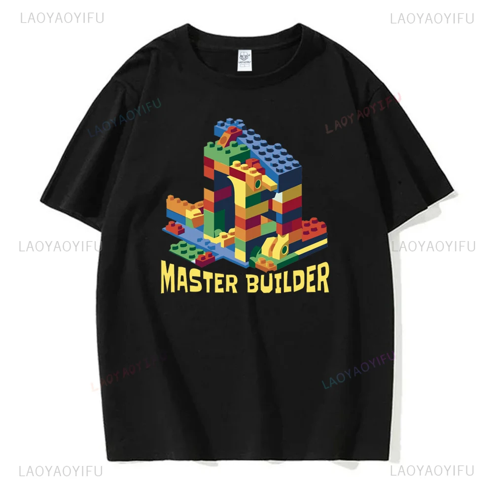 Master Builder Blocks Brick Funny Cartoon Graphic Printed Women T-shirt Streetwear Hip Hop Casual Loose Man Tshirt Hipster Tee