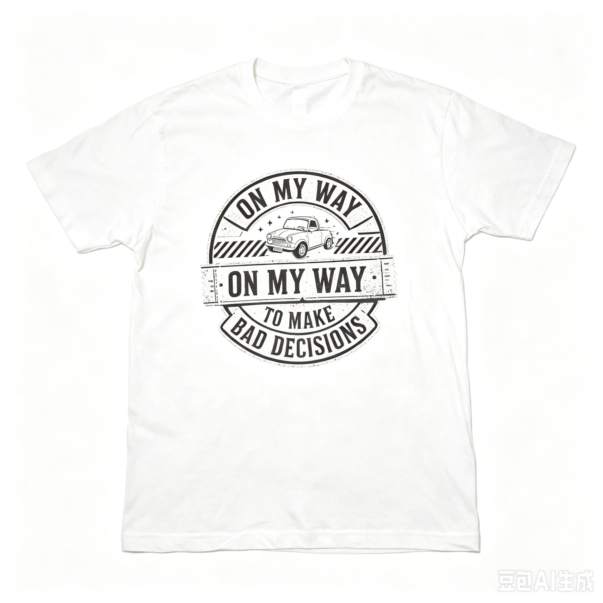 Men On My Way To Make Bad Decisions Graphic T‑Shirt Retro Car Badge Crew Neck Short Sleeve Casual Tee