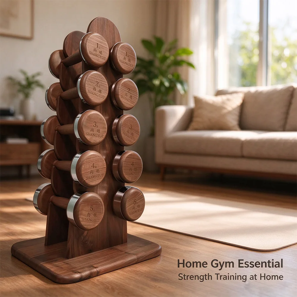 Luxury Wooden Steel Dumbbells, Men's Women's Fitness, Household Strength Training, Solid Wood, 20kg Pair