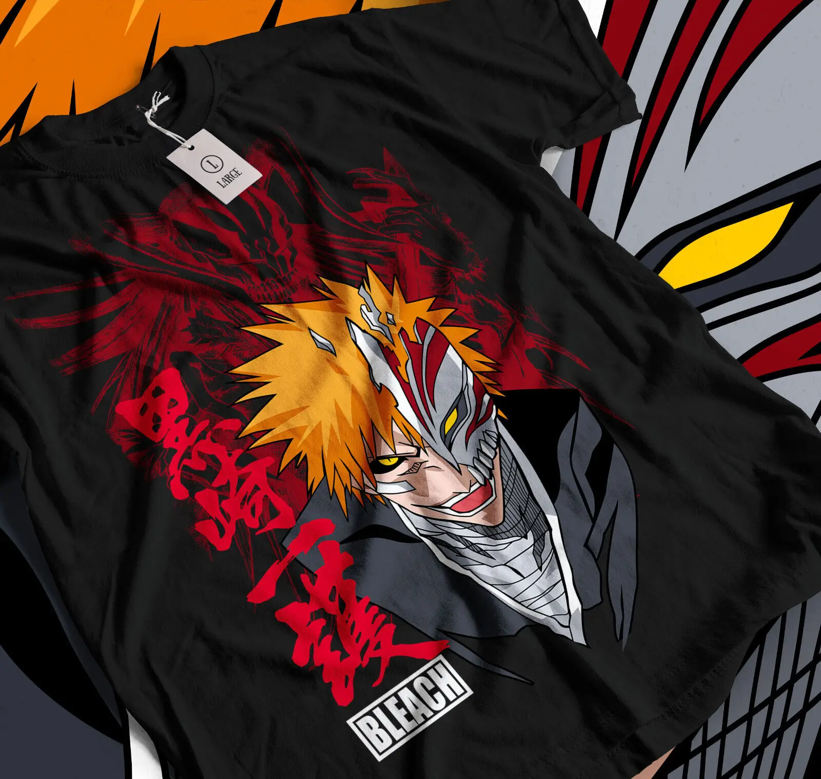 Bleach t-shirt Ichigo Kurosaki Moon Kawai anime manga black t-shirt kenpachi 047