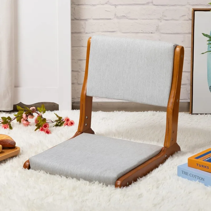 

Floor Chair with Back Support, Foldable Japanese Style Floor Chair, Wood Legless Tatami Chair with Cushion, Accent Med