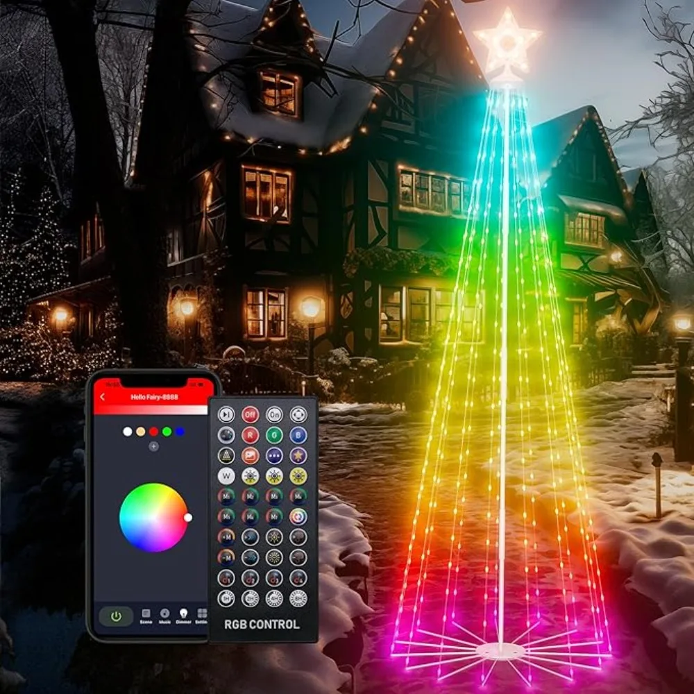 

9Ft Lighted Christmas Tree, 460 RGB LEDs, DIY 16 Mil Colors Changing, Prelit Cone Tree, Music Sync, App & Remote Control.