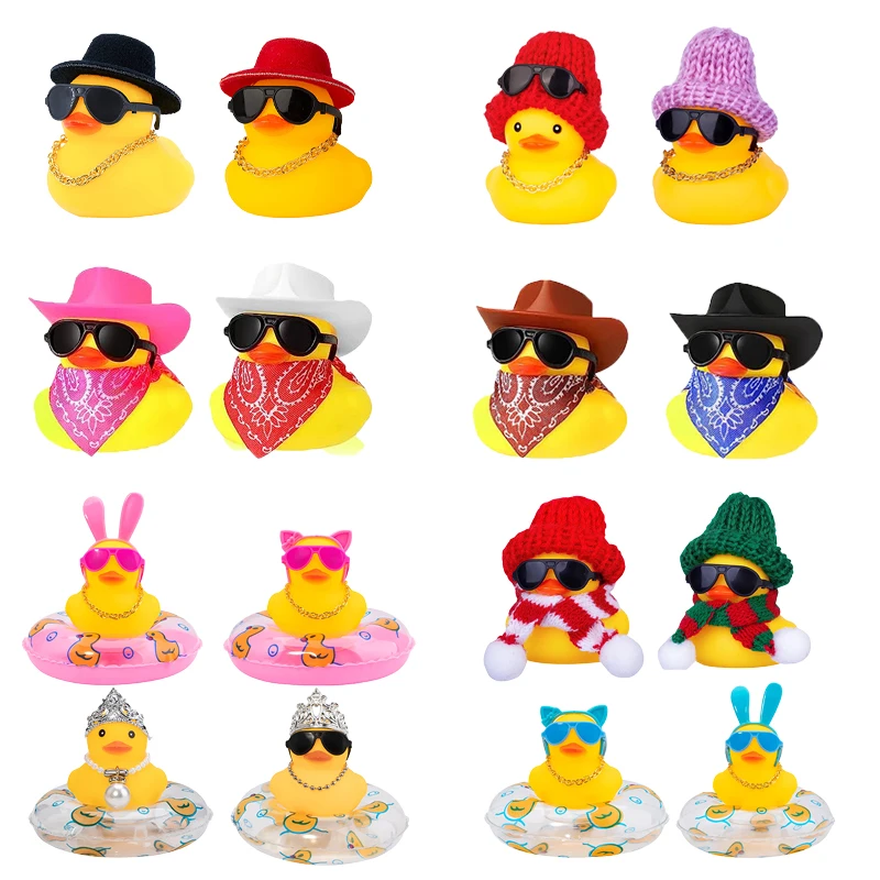 2 Set Car Duck Mini Car Dashboard Yellow Rubber Duckies Toy  Jeep Duck Party Favor Car Decoration Table Ornament  Car Accessory