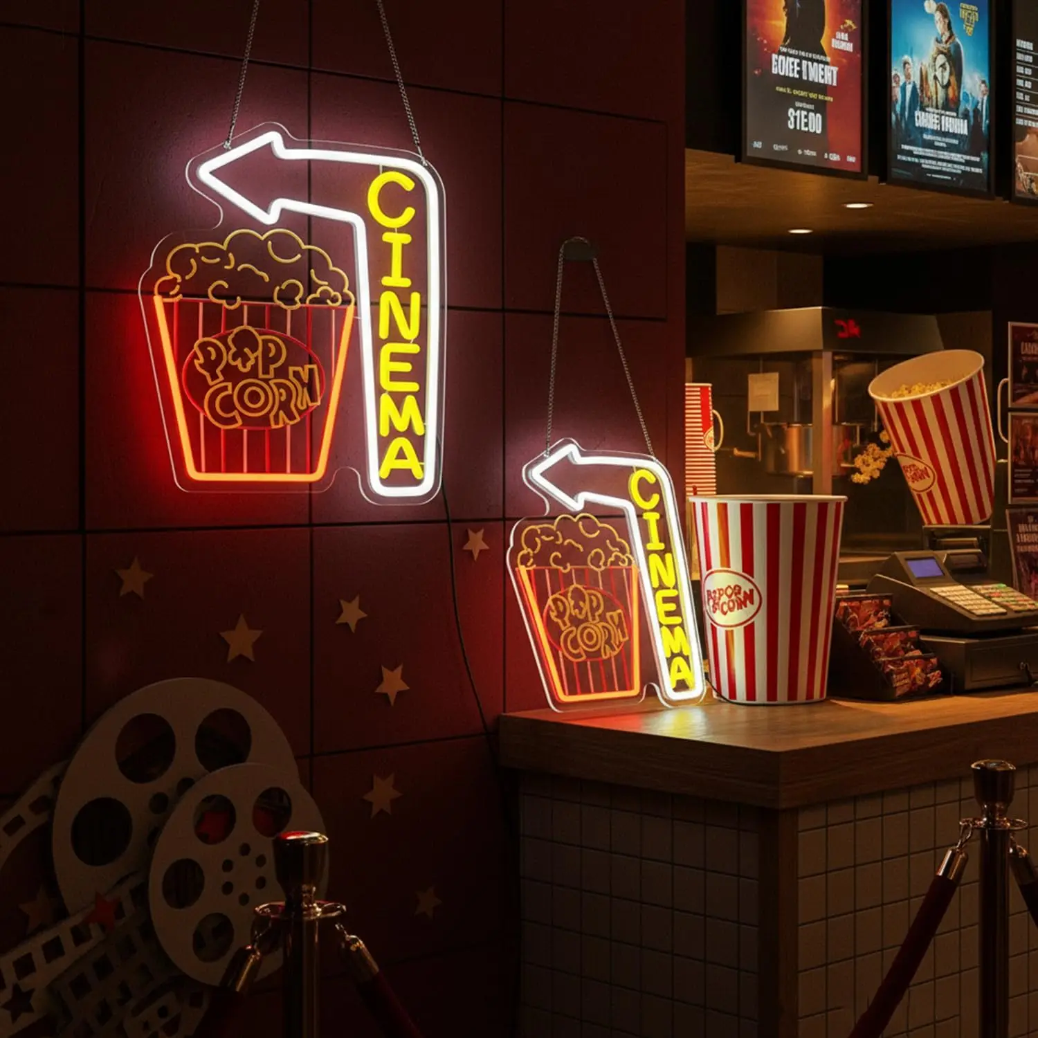 Letrero de neón para cine, cubo de palomitas de maíz regulable por USB, luz de neón para cine en casa, Bar, sala de juegos, película Retro, luz LED nocturna, regalo de decoración