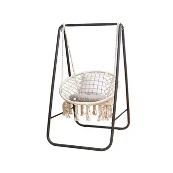 Silla colgante con borlas de celebridades de Internet para adultos, silla colgante de cuerda de algodón para interiores, silla de ratán, columpio de estilo nórdico para balcón o habitación. 8 best sales Columpio de interior - №7