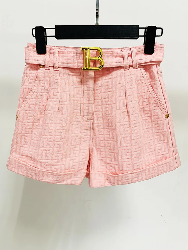 HIGH QUALITY New Fashion 2024 Designer Women\'s Monogram Jacquard Belted Shorts