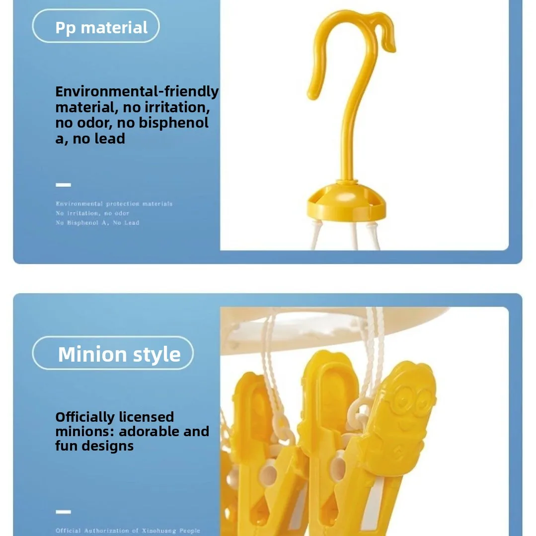 Minions cartoon cute round clothes hanger kawaii underwear socks multifunctional drying clips anime merchandise wholesale view 3