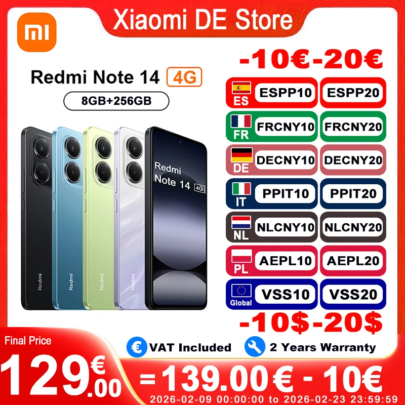 Redmi Note 14 4G Versión Global Pantalla AMOLED de 6,67 ''120 Hz Cámara NFC 108MP Batería de 5500 mAh
