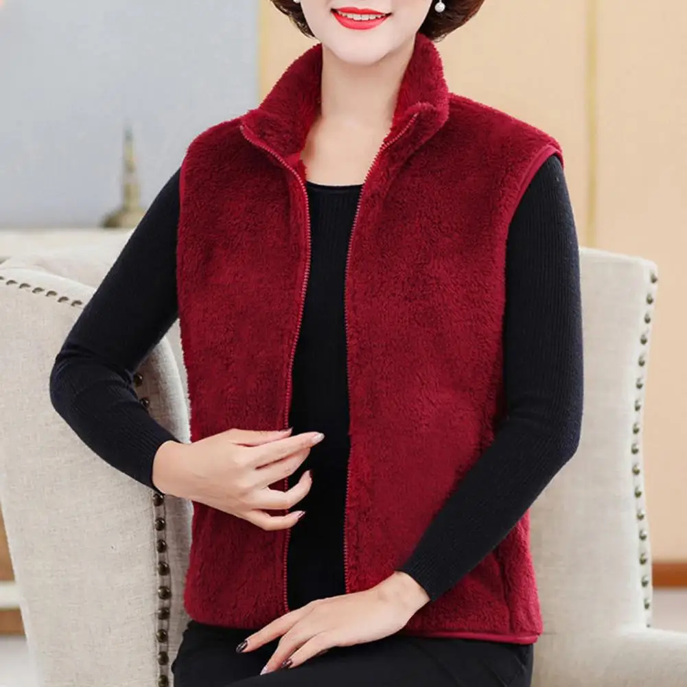 

Thermal Waistcoat Mid-aged Women's Warm Waistcoat with Stand Collar Design Neck Protection Cozy Fall Winter Vest Coat with Plush