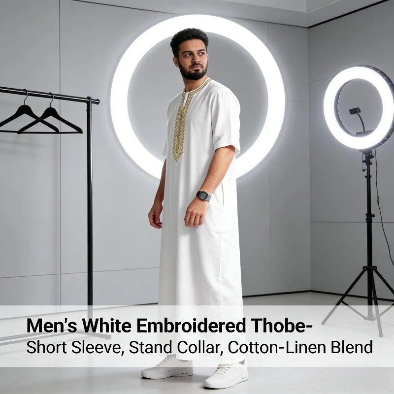 2026 رداء عرقي جديد بأكمام طويلة للرجال المسلمين في الشرق الأوسط مع جيوب جانبية