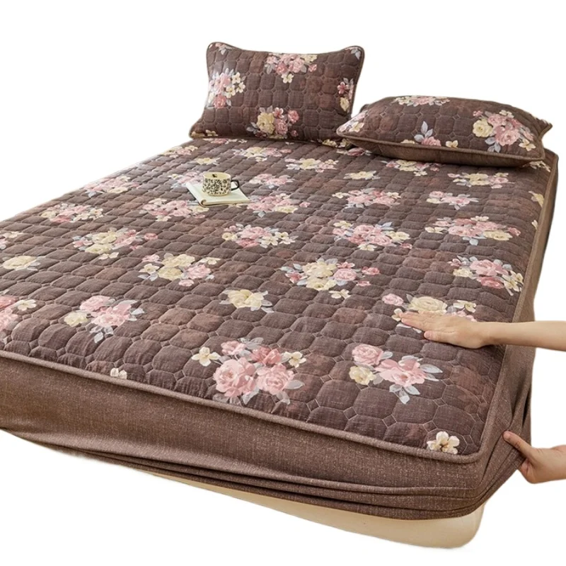 

Raw hemp padded mattress machine wash household non-slip breathable four-season thickened bedspread protective cover