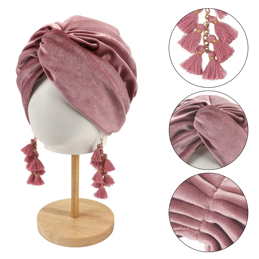 

Versatile Solid Color Fashionable Fringe Hat Tassel Bohemia Style Beanie Hat Western Style Turban Cap Sunscreen Beach Hats Lady