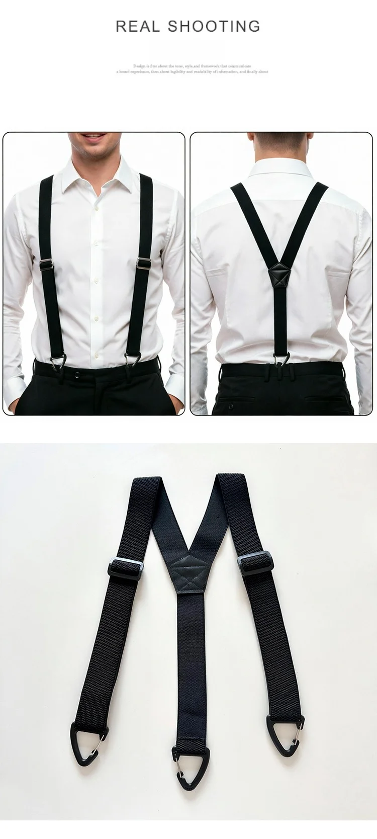 Stilvolle und minimalistische taktische Hosenträger für Erwachsene, 4-Clip-Stretch-Hosenträger mit dreieckigen Schnallen, Hosenträger im Workwear-Stil – Detail 12