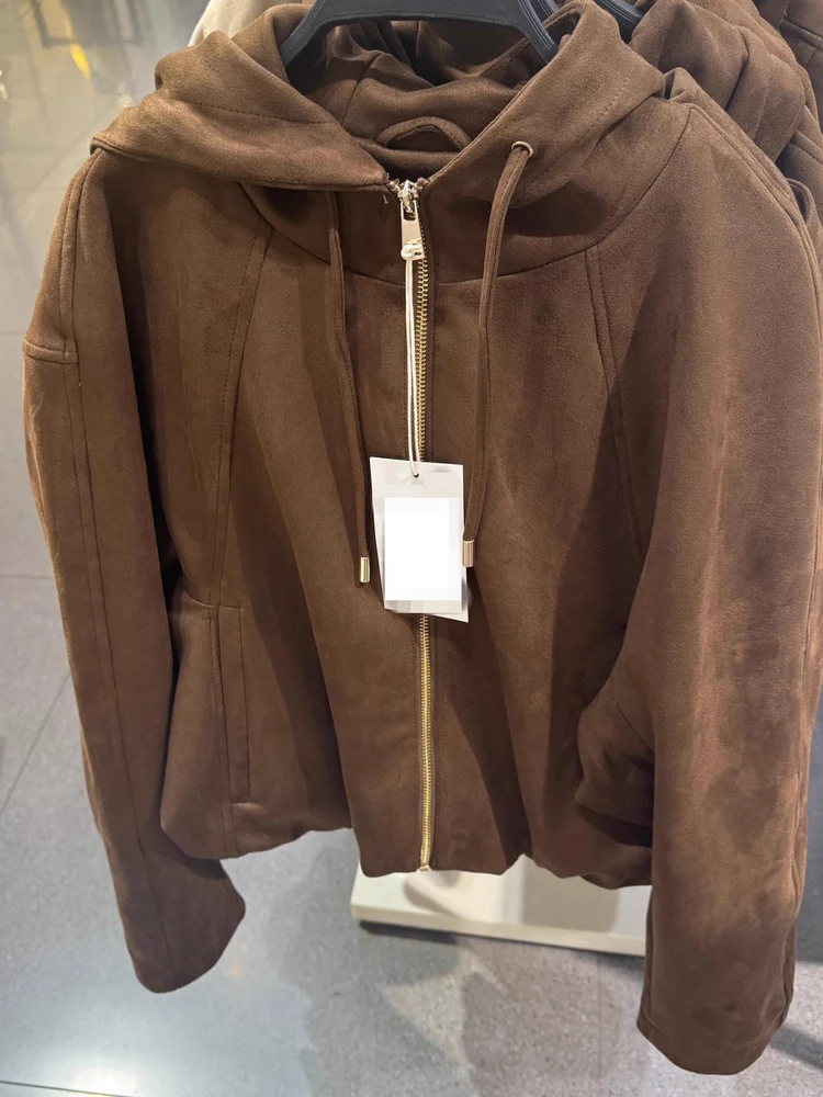 

Осень 2023, женское повседневное бархатное пальто-пилот свободного покроя с капюшоном, однотонное теплое полиэфирное волокно, длинное све, застежка-молния