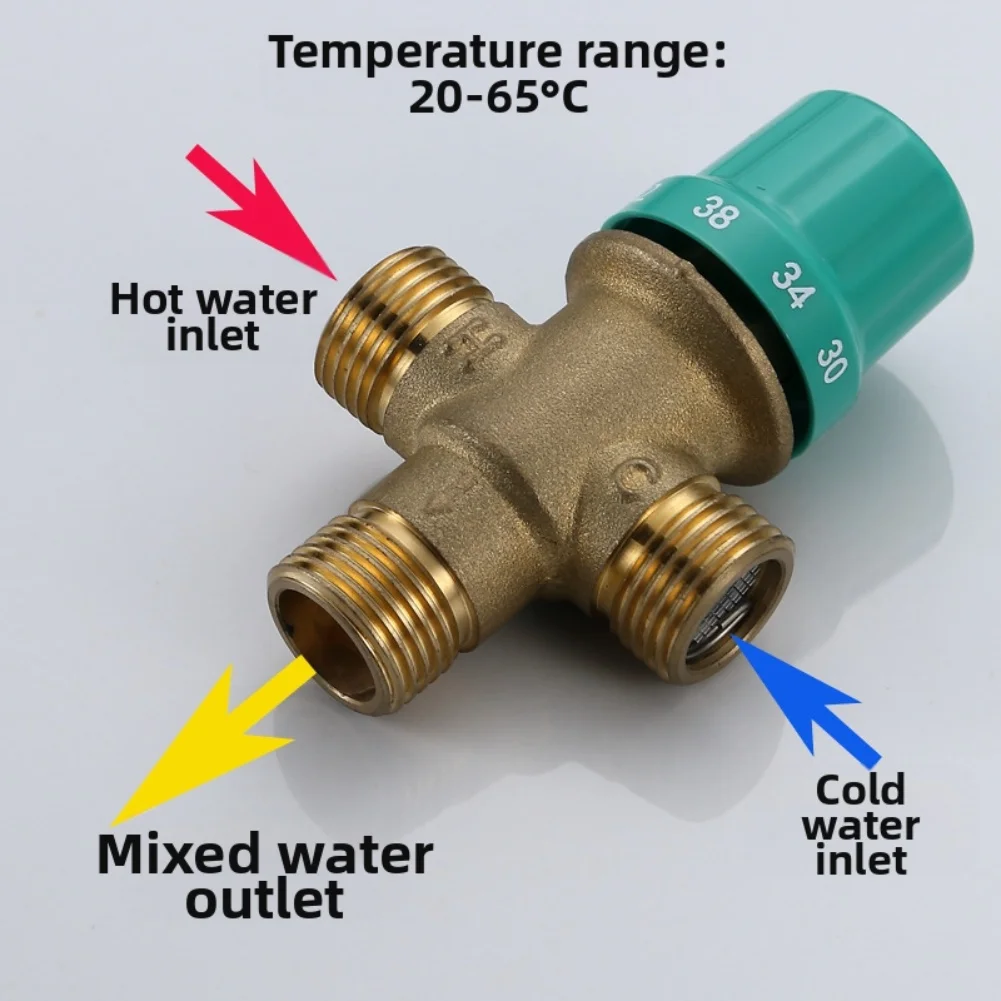 Thermostatic Mixing Valve 1/2'' Male Connection Water Temperature Control Valve Solid Brass for Bathroom Heating System