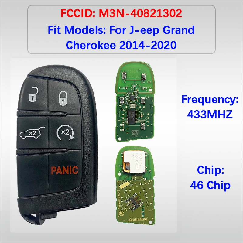 

CN086015 Original 5Buttons Smart Remote Control Key FCC M3N-40821302 46Chip 433MHz Keyless Go For J-eep Grand Cherokee 2014-2020