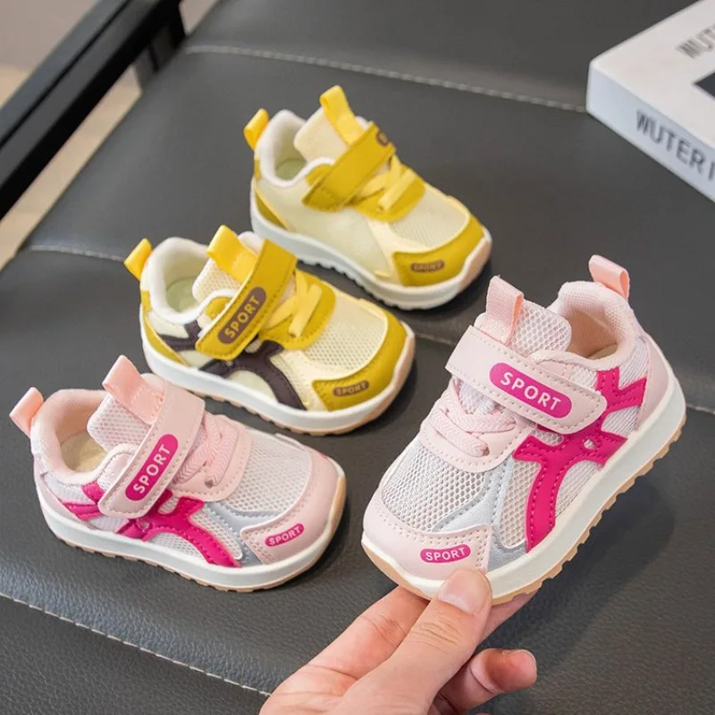 Kids Sneakers Solid Color Non-slip 2026 New Kids Running Shoes Mesh Breathable Children Fashion Shoes Thick Soft Sole Trendy