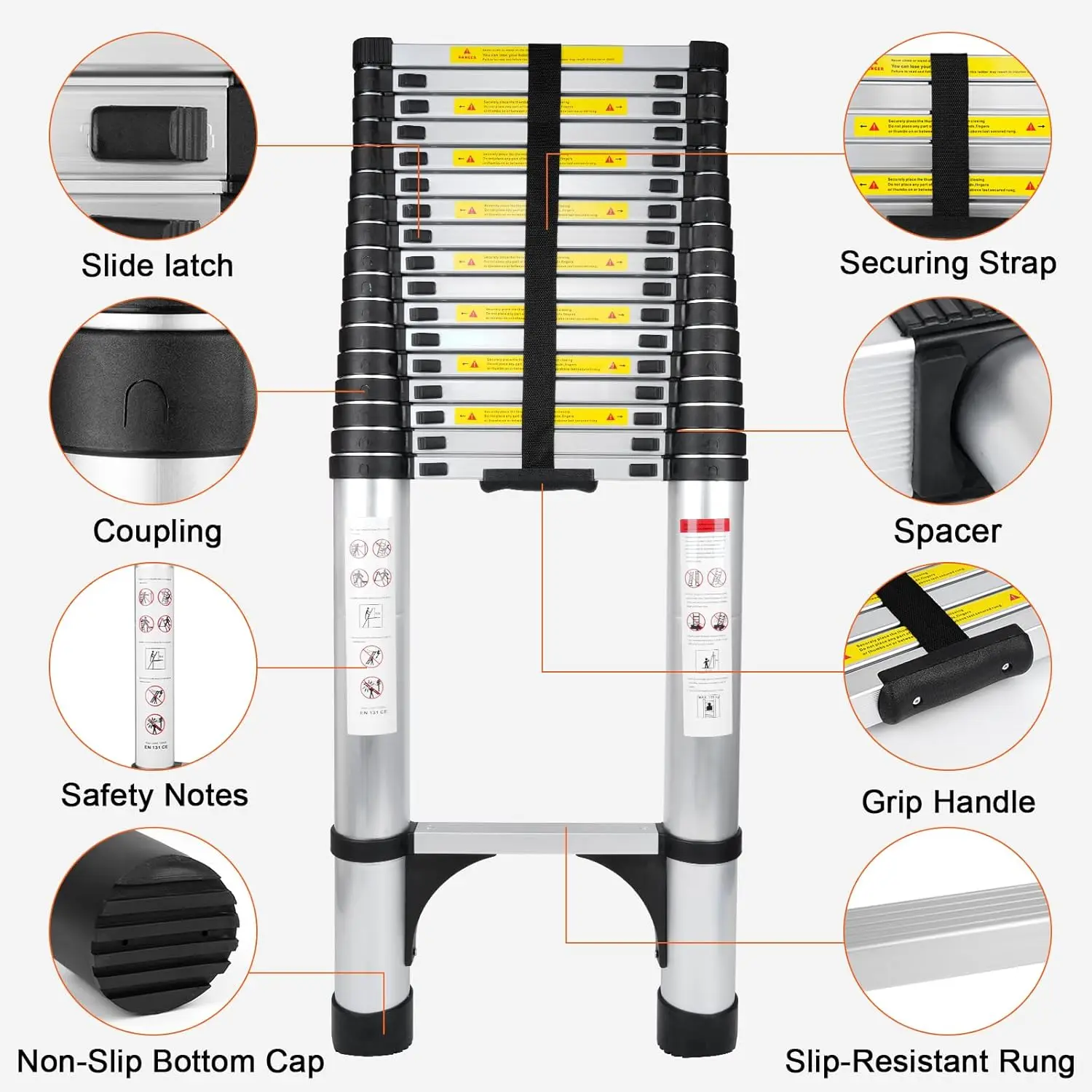 26.2FT Aluminum Lightweight Extension Ladder 330 Lbs Heavy Duty Non-Slip Feet Portable Folding Ladder Multi-P