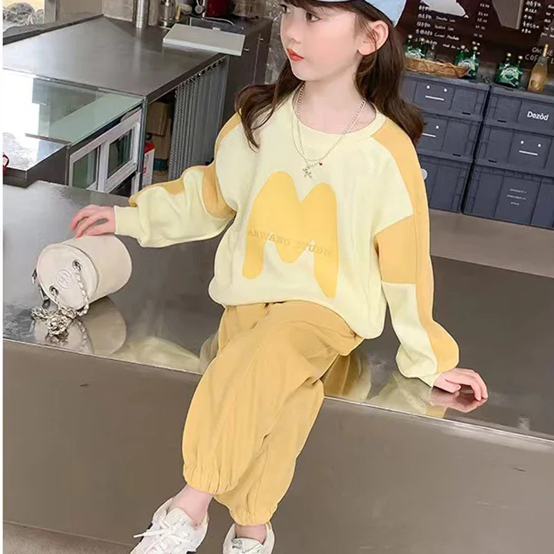 Set da ragazza autunnale primavera per il tempo libero vestiti per ragazze carino maglione a maniche lunghe + pantaloni Casual abiti sportivi larghi