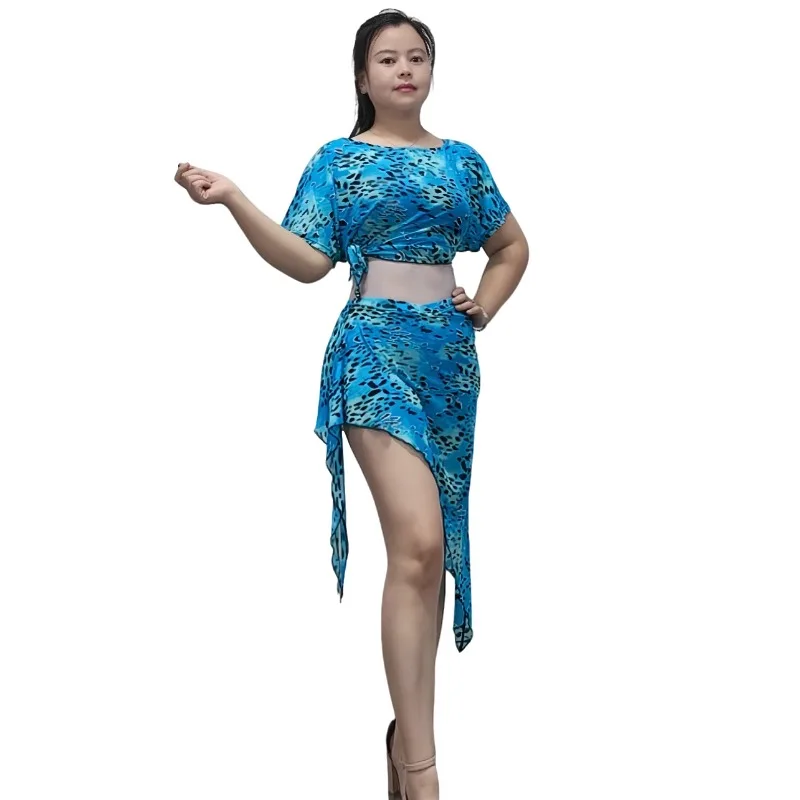 customized belly dance costume new niche printed mesh practice suit set Eastern dance costumes short suit set exotic dancewear
