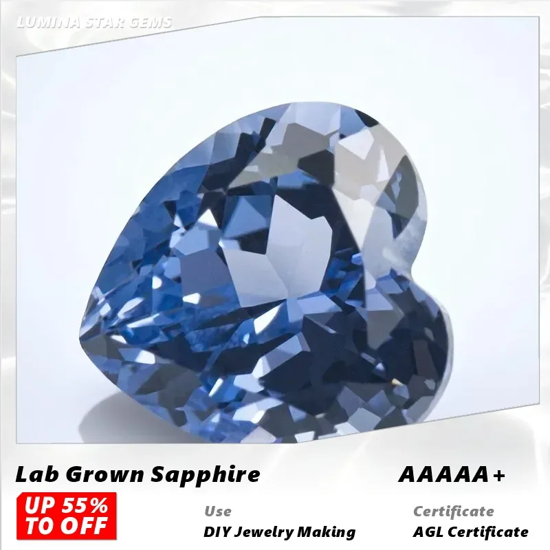 

L-Cornflower Color Lab Grown Sapphire Heart Shape Stone for Charms Jewelry Making Pendant Earrings Selectable AGL Certificate