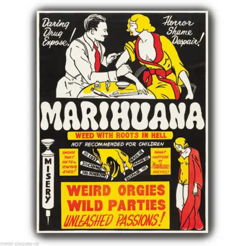 PLACA DE PARED DE METAL con estampado de póster retro de marihuana y antidroga, 8x6, aluminio