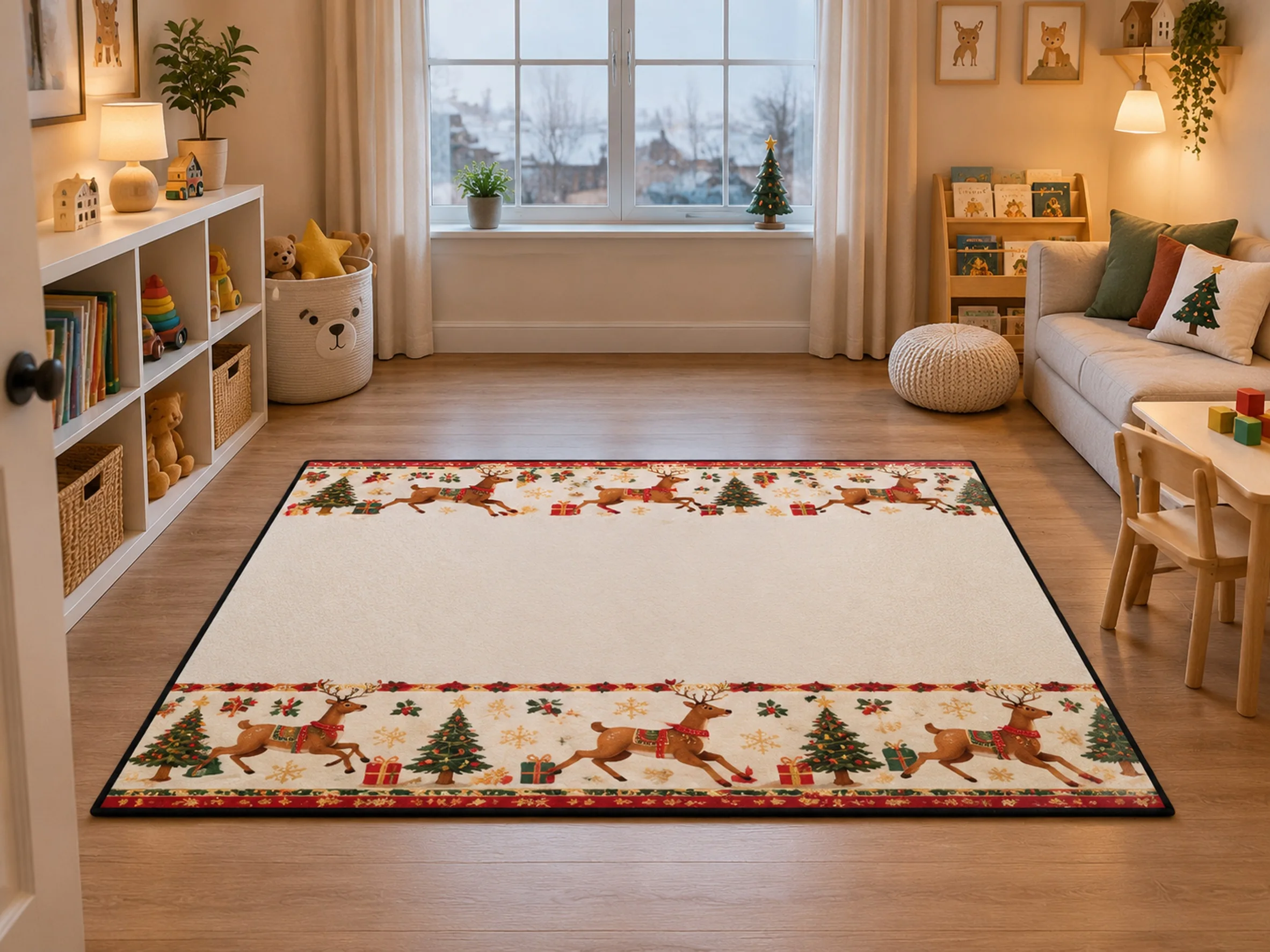 VIKAMA Christmas Amber Brown Reindeer Flannel Door Mat, Quick Dry Non-Slip Floor Mat, Xmas Decor for Laundry, Playroom
