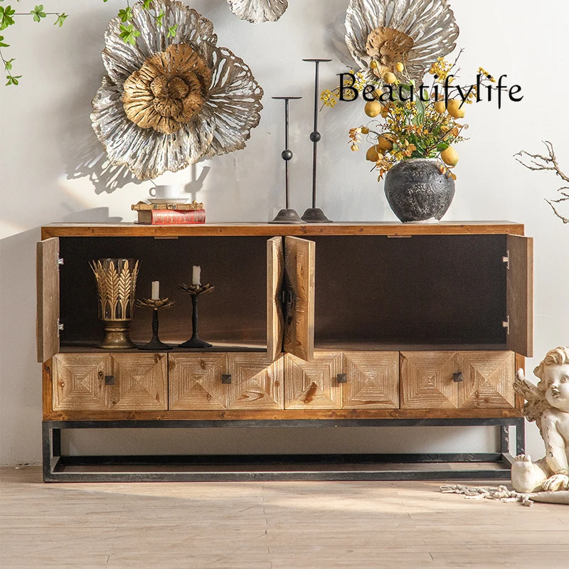 

ZX Nice retro old solid wood foyer, entrance cabinet, American country bed and breakfast hotel decoration high-end