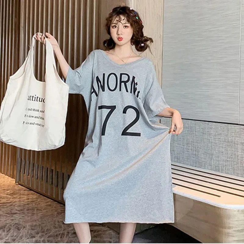 Loose Plus Size Short Sleeve T Shirt Dress Printing Letter All-match Youth Casual Dresses Summer New Fashion Sweet Women Clothes