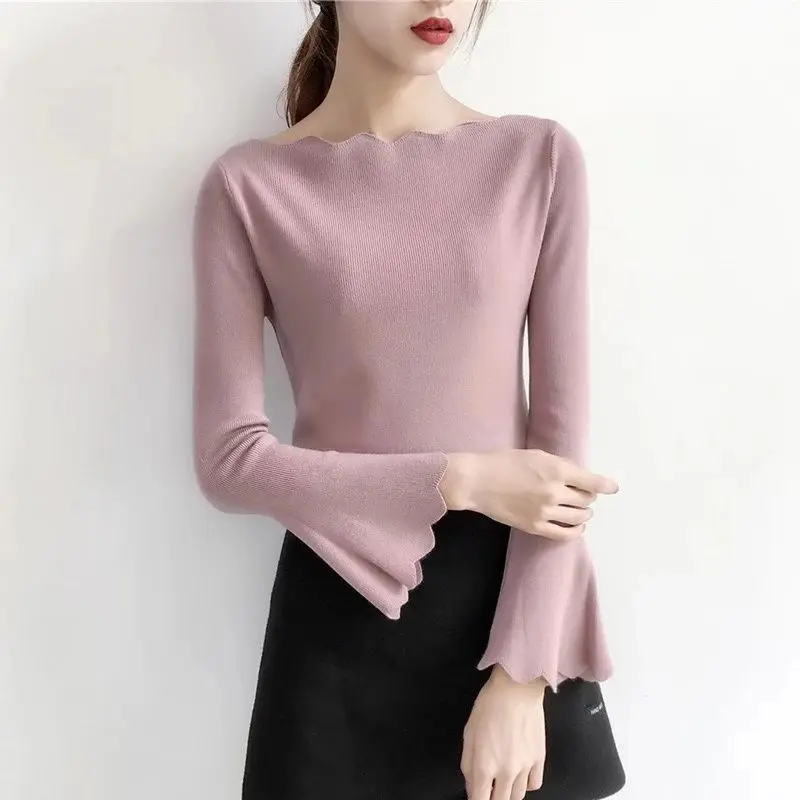 Fashion Solid Color Slash Neck Ruffles Flare Sleeve Blouses Female Clothing 2023 Autumn Winter New Korean Tops All-match Shirts