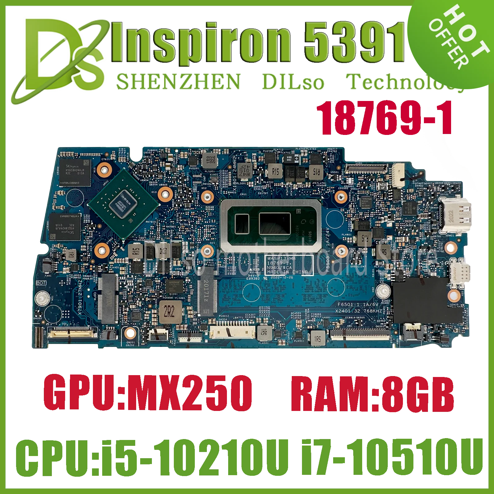 

KEFU 18769-1 Mainboard For Inspiron 5390 Vostro 5391 Laptop Motherboard With i5-10210U i7-10510U GPU MX250 8GB-RAM 100% Working