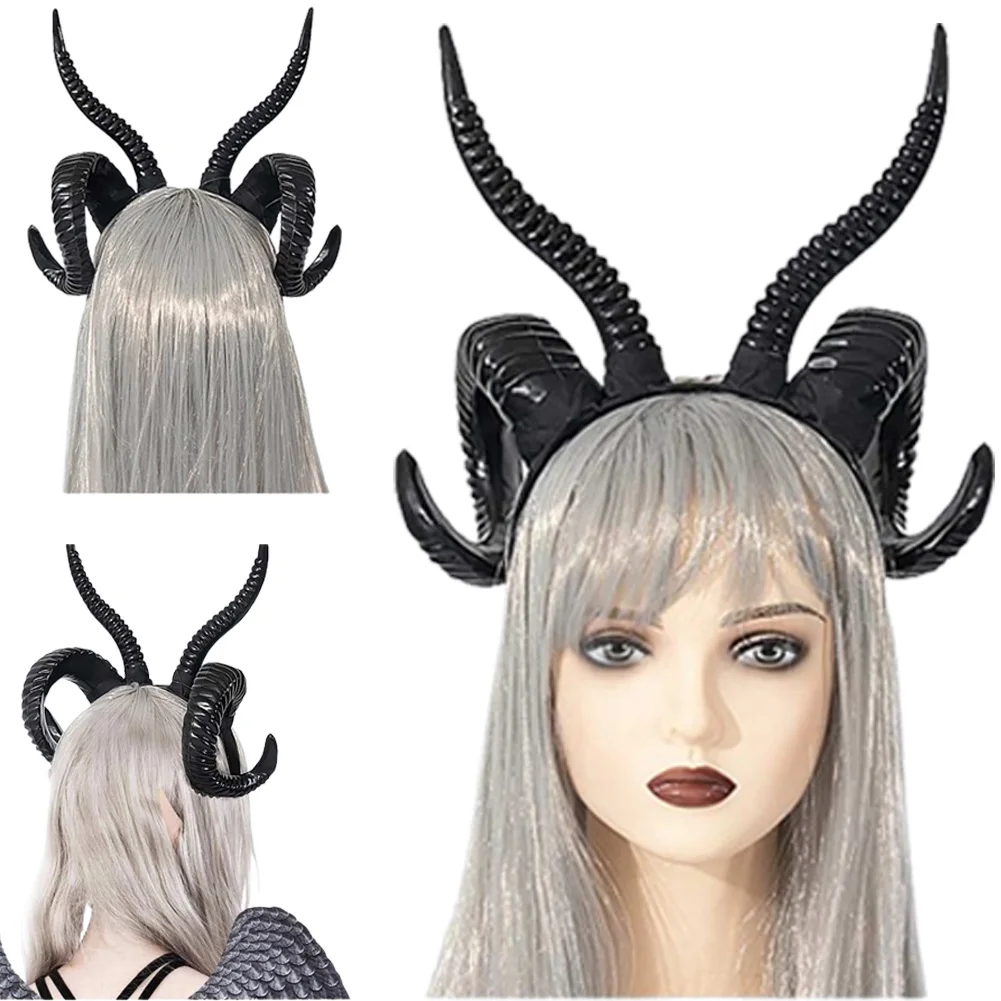 

Gothic Devil Cosplay Headwear Fantasy Sheep Horn Headband Mask Horror Stage Disguise Costume Accessories Adult Women Props