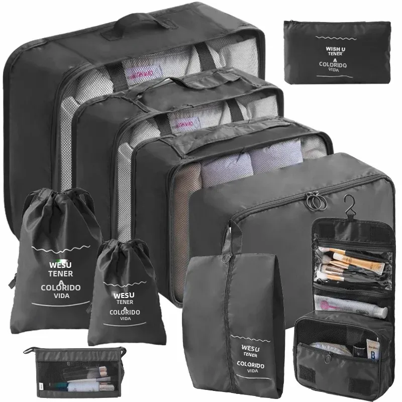 Juego de 10/7 Uds. De bolsas de almacenamiento organizadoras de viaje, maletas, cubos de embalaje, estuches, armario portátil, equipaje, ropa, bolsa para zapatos plegable