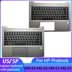 Новая клавиатура для ноутбука HP Probook 440 G6 445 G6 440 G7 445 G7 США/испанская с подставкой для рук и верхней крышкой