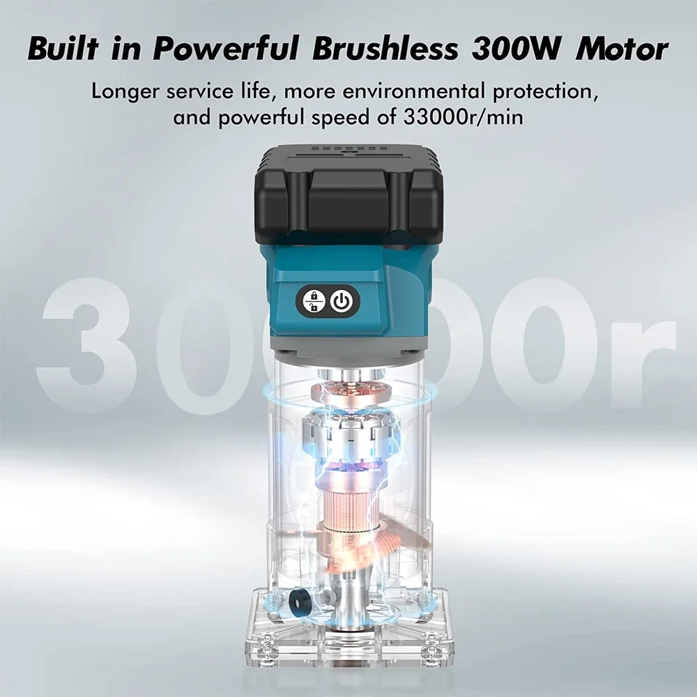 Imagem -04 - Brushless Elétrico Mão Aparador para Makita Cordless Wood Router Carpintaria Gravura Slotting 18v Bateria Velocidades