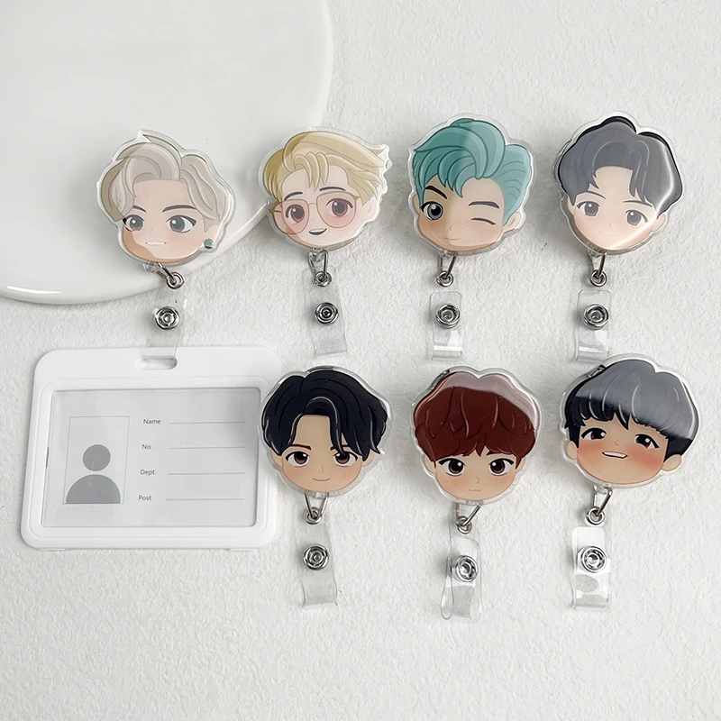 Korean Popular Idol Boy Group Badge Reel Retractable ID Lanyard Name Tag Card Badge Holder Clip Doctor Nurse Office Supplies