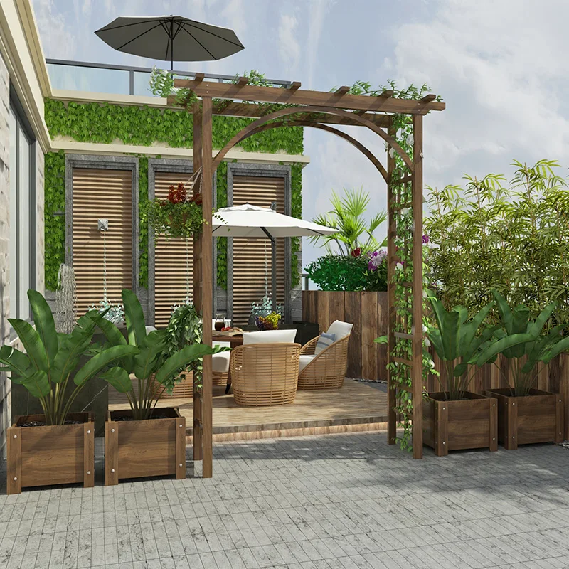 Wooden arches, flower trellis, climbing pergolas, outdoor garden courtyard, decorated solid wood,  arched wooden doors