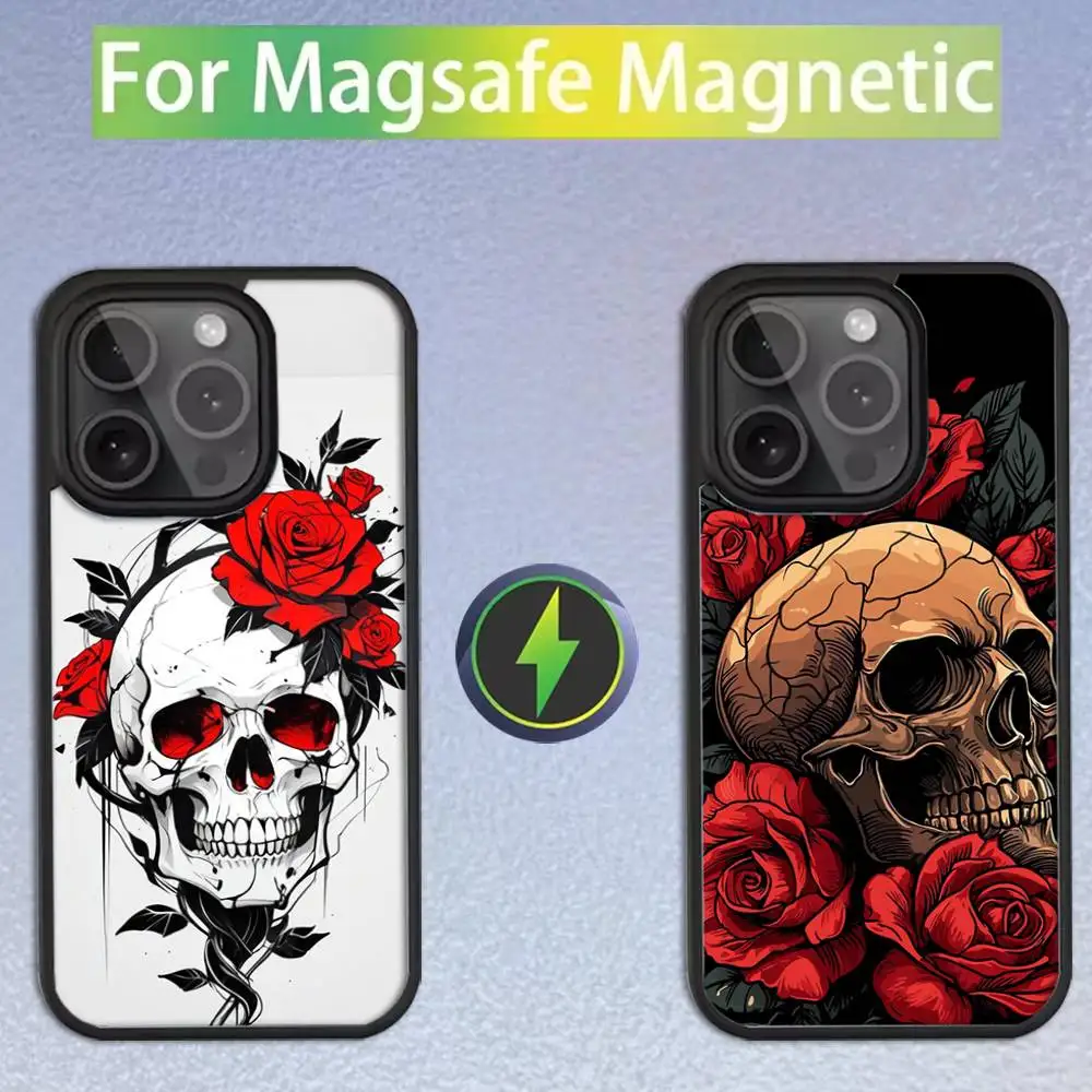 

Skull Floral Cartoon Phone Case For iPhone 17,16,15,14,13,12,11,Pro,Max,Plus,Mini,SE Magsafe Magnetic Wireless Charging