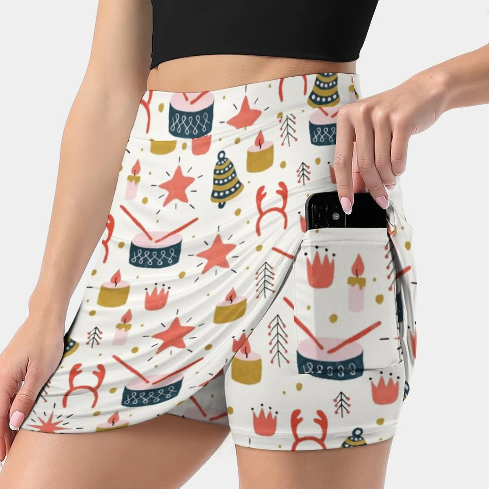 Christmas With Toys Women's skirt With Hide Pocket Tennis Skirt Golf Skirts Badminton Skirts Running skirts Christmas Tree Star