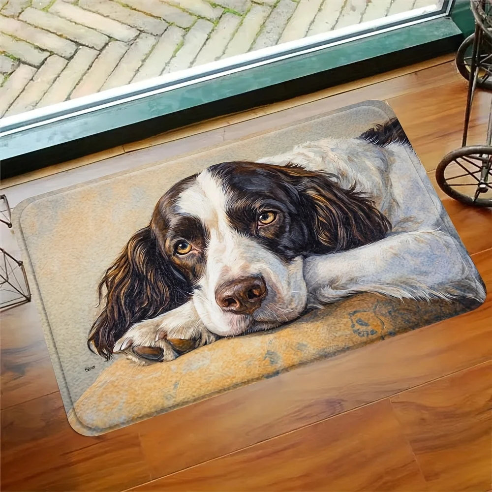 1pc Flannel Doormat, Outdoor Indoor Door Mat, Souvenir and Holiday Gift, 1pc English Spring Spaniel Design Doormat - Machine