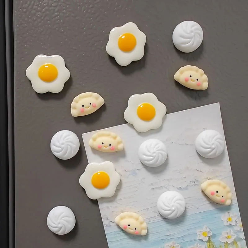 6pcs Simulated Funny Chinese Breakfast Food Series Fridge Magnet Pouched Egg Dumplings Steamed Bun Refrigerator Home Decor