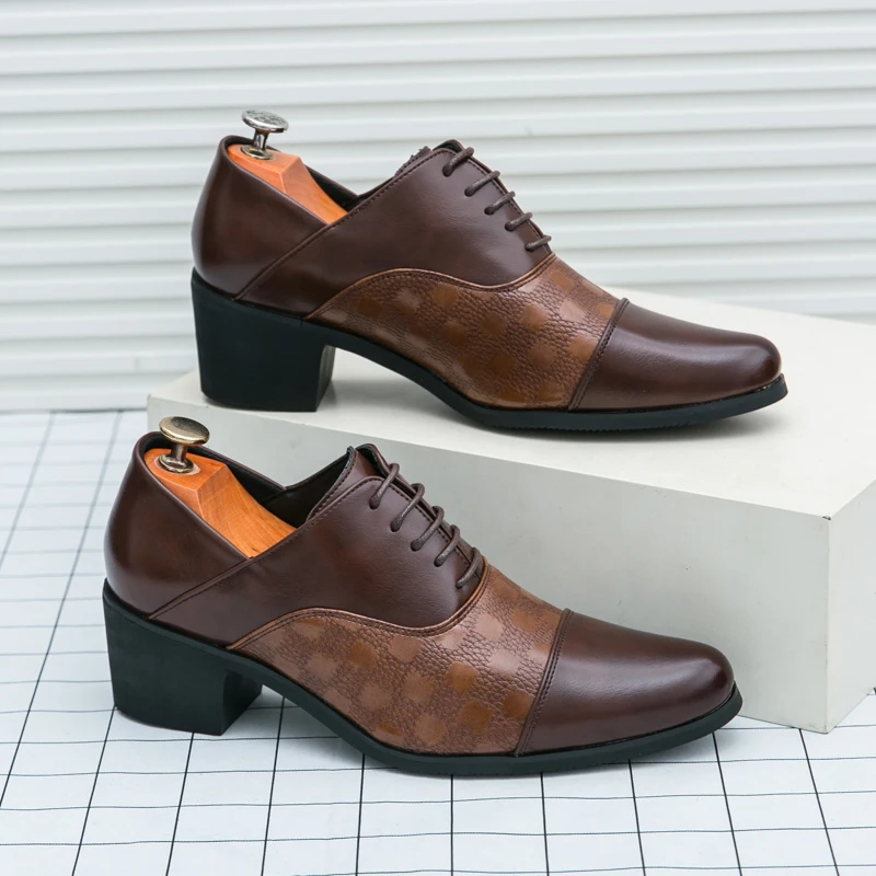 

Мужские повседневные кожаные туфли Кожаные туфли на высоком каблуке 5 см на толстом каблуке Классические пуанты Деловые модельные туфли Свадебные туфли для мужчин