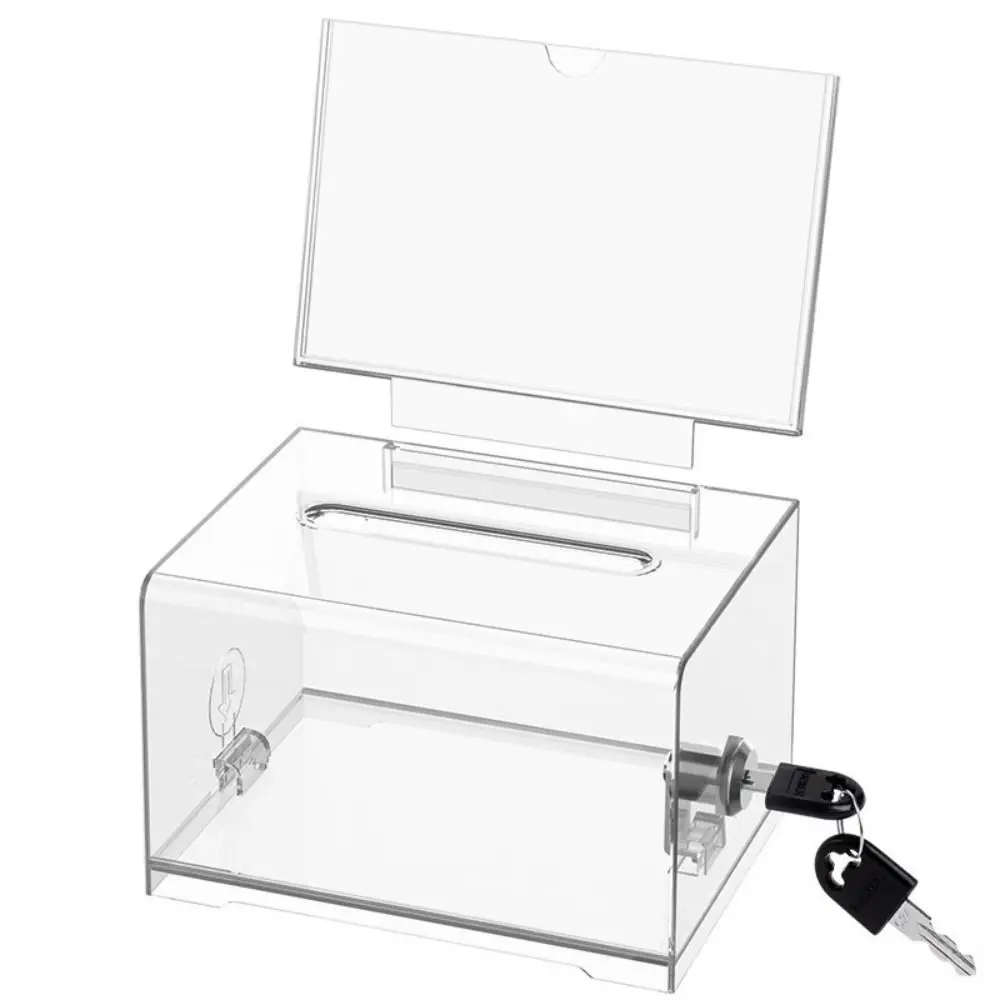 With Lock Acrylic Donation Box Voting Charity Sign Holder Portable Ballot Box Clear Transparent Suggestion Box Voting Case